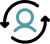 Icon representing a user profile, displayed in turquoise color on a black background.