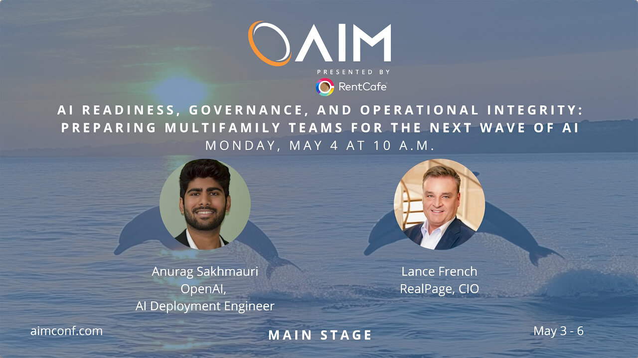 Promotional image for AI conference featuring Anurag Sakhamuri and Lance French, discussing AI readiness on May 4.