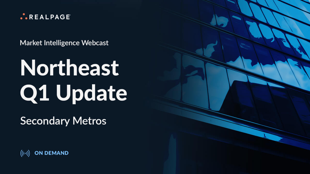 Webcast graphic titled 'Northeast Q1 Update' with reflections from building windows in the background.