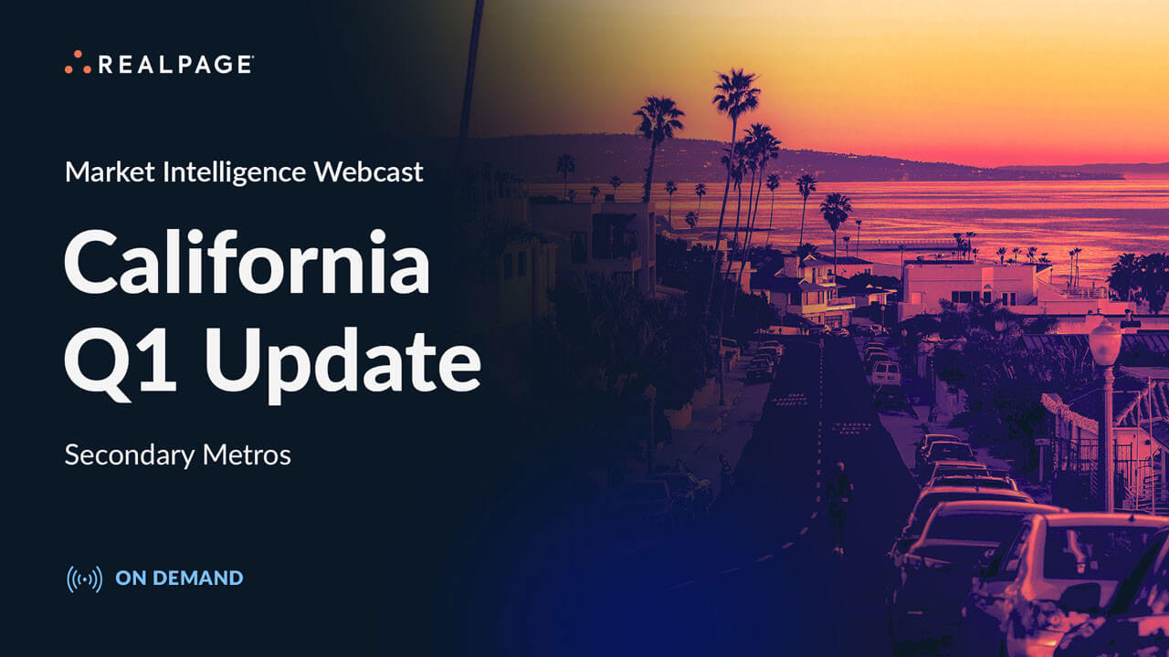 Webcast cover image featuring a California coastal view with text: 'California Q1 Update, Secondary Metros'.