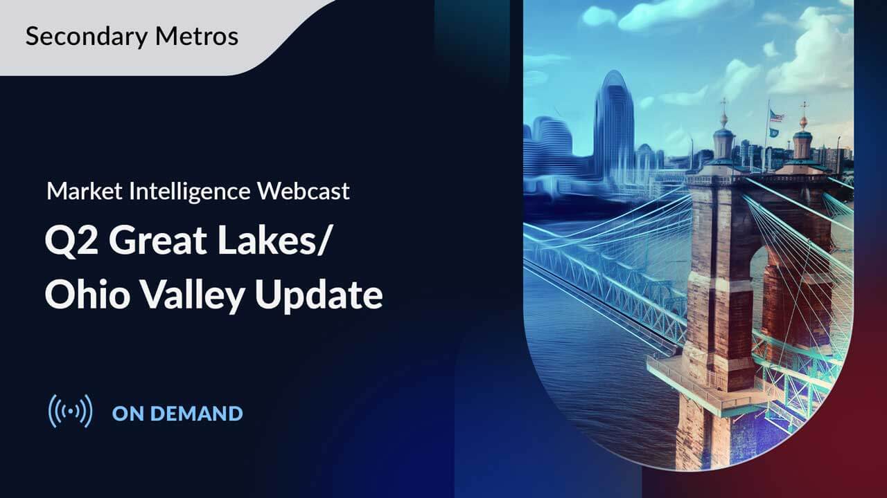 Webcast cover for Q2 Great Lakes/Ohio Valley update, featuring a bridge and city skyline.