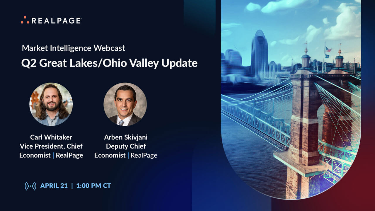 Promotional graphic for a webcast titled 'Q2 Great Lakes/Ohio Valley Update' featuring Carl Whitaker and Arben Skivjani.