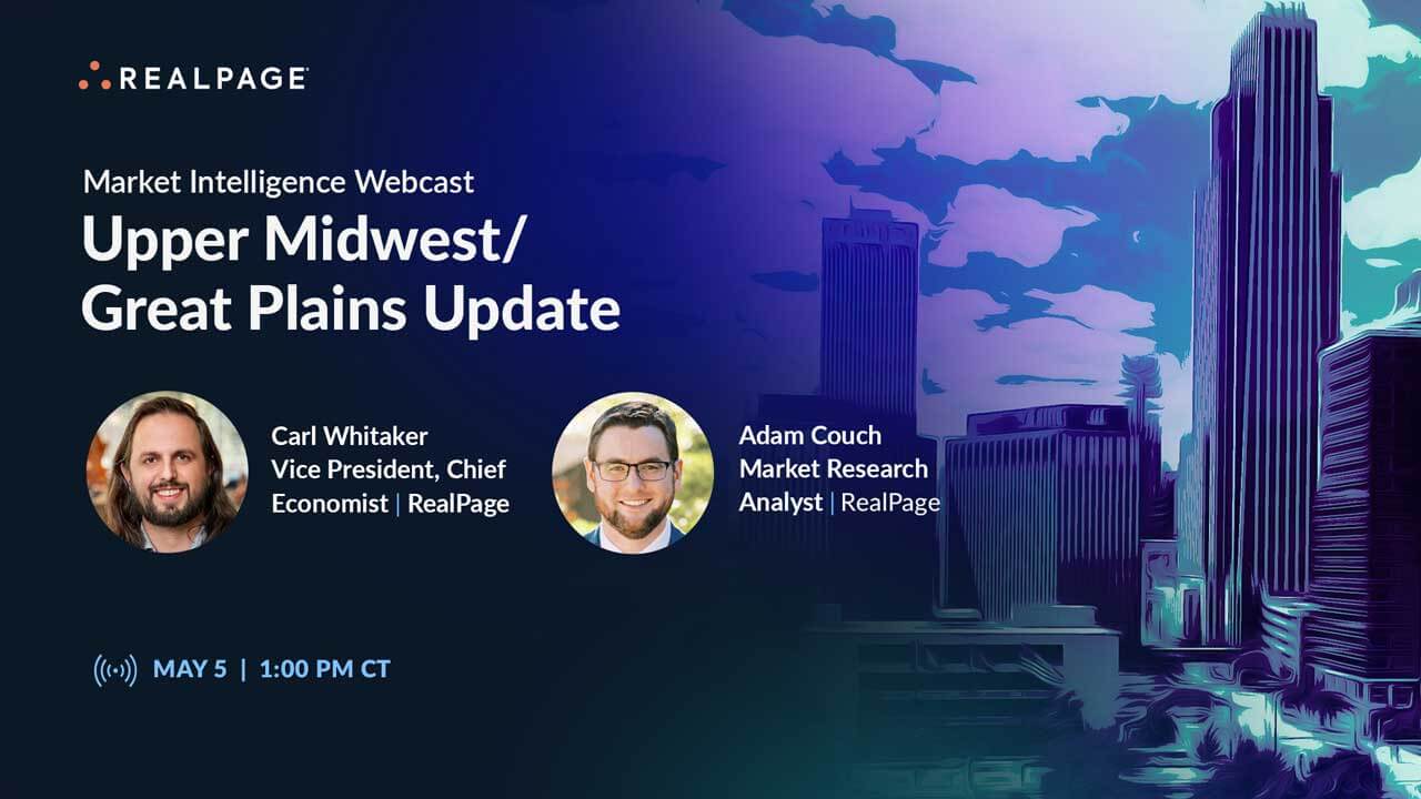 Promotional graphic for a webcast titled 'Upper Midwest/Great Plains Update' featuring Carl Whitaker and Adam Couch.