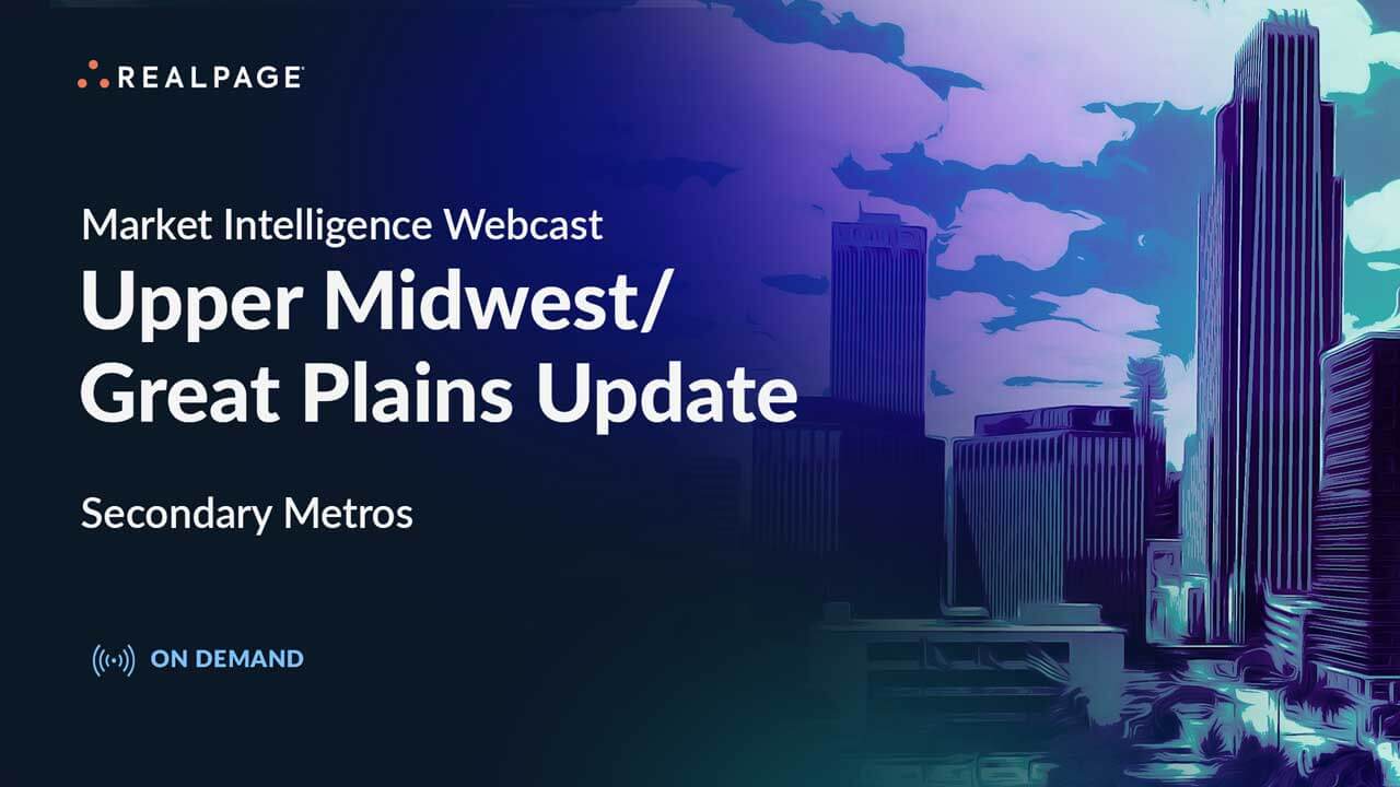 Graphic promoting a webcast titled 'Upper Midwest/Great Plains Update' focusing on secondary metropolitan areas.