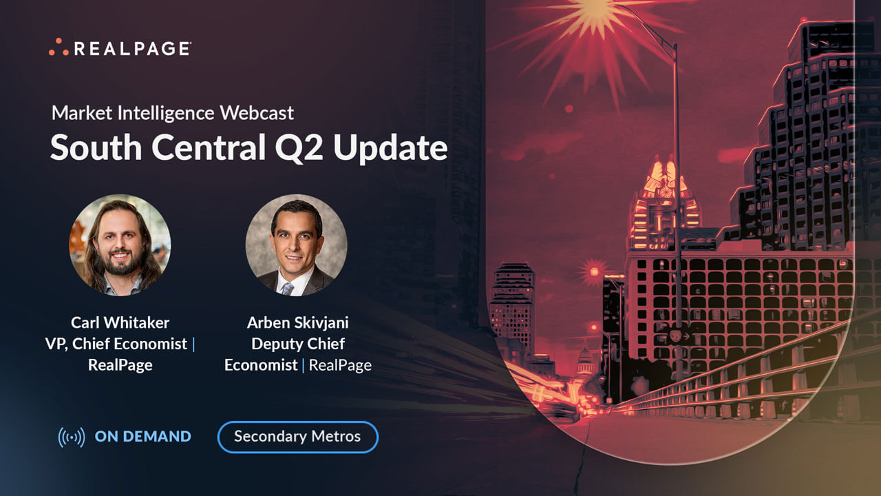 Webcast cover for South Central Q2 Update featuring economists Carl Whitaker and Arben Skivjani.