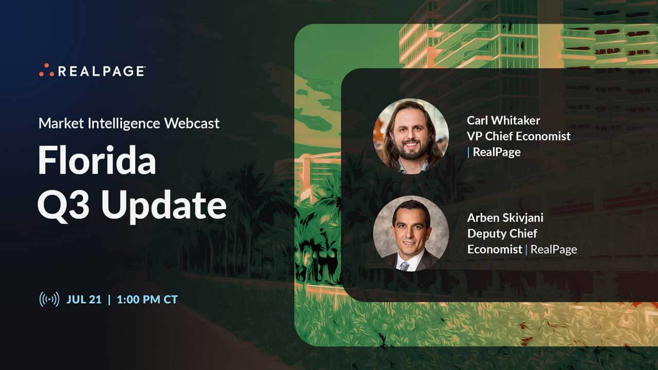 Webcast promotional image featuring Carl Whitaker and Arben Skivjani discussing Florida's Q3 market update.