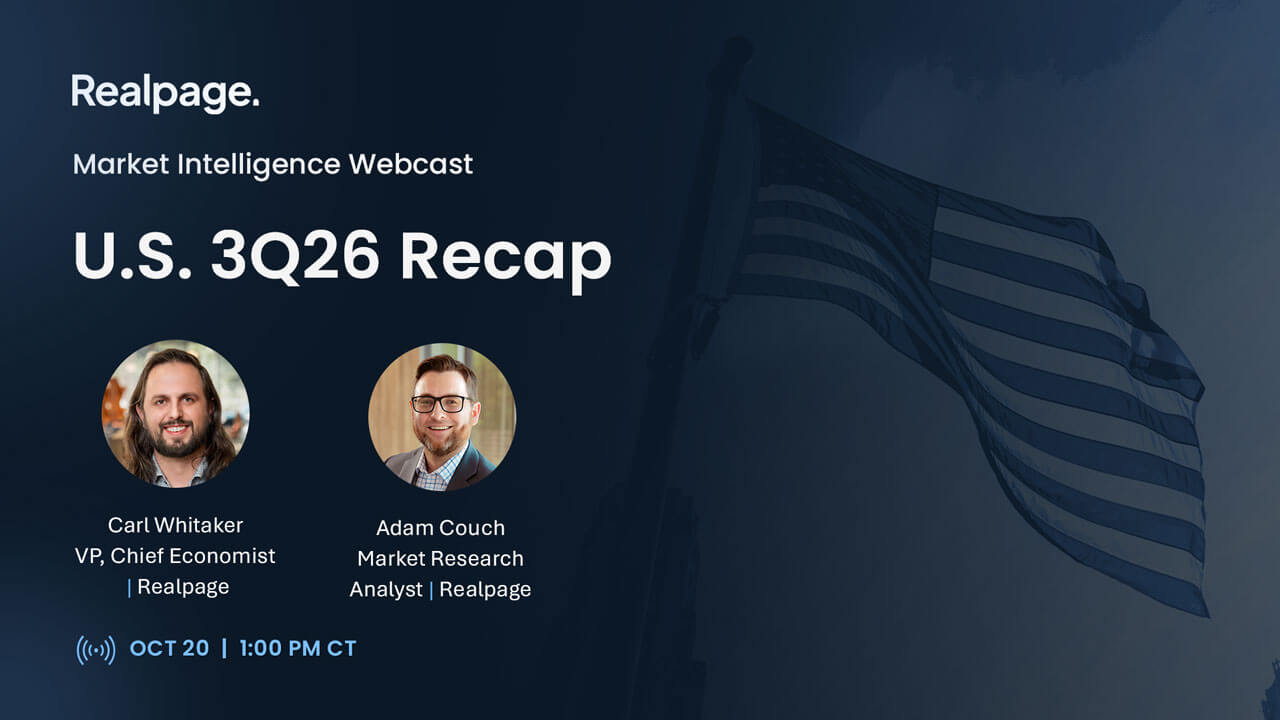 Promotional graphic for the Realpage Market Intelligence Webcast featuring Carl Whitaker and Adam Couch.