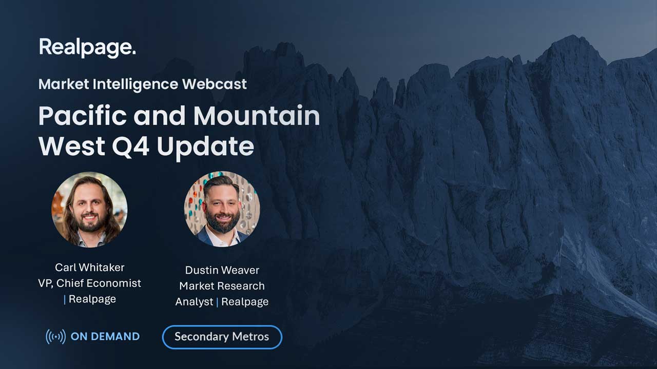 Webcast cover for Pacific and Mountain West Q4 Update with Carl Whitaker and Dustin Weaver, featuring mountain background.